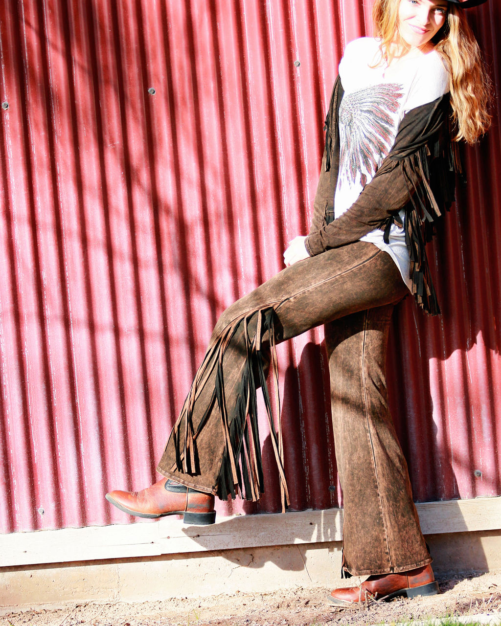 T-Party Mineral Wash Side Fringe Flair Pant
