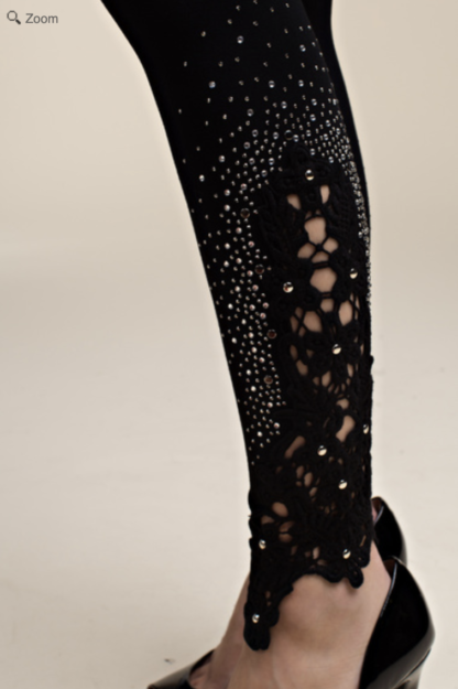 Black Leggings with Lace and Stones