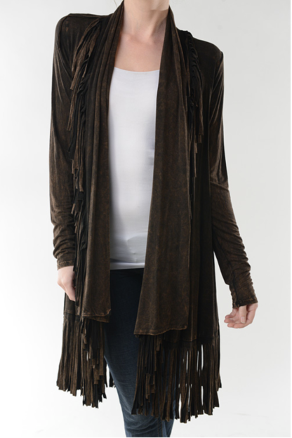 fringe lined cardigan