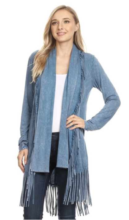 fringe lined cardigan