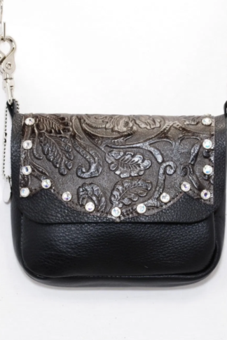 Black Tooled Leather Hip Bag