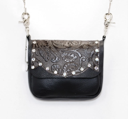 Black Tooled Leather Hip Bag