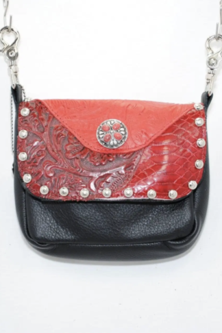 Red Tooled Leather Hip Bag