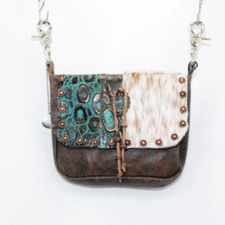Turquoise and Brown Leather Hip Bag