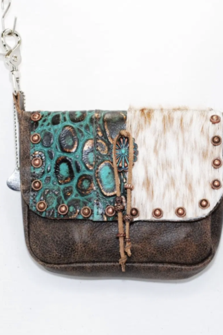 Turquoise and Brown Leather Hip Bag