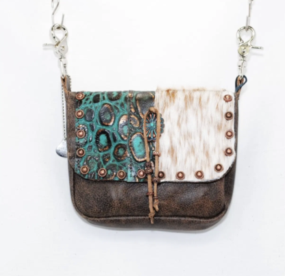 Turquoise and Brown Leather Hip Bag