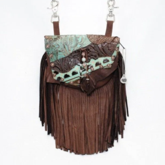 Brown and Turquoise Fringe Purse