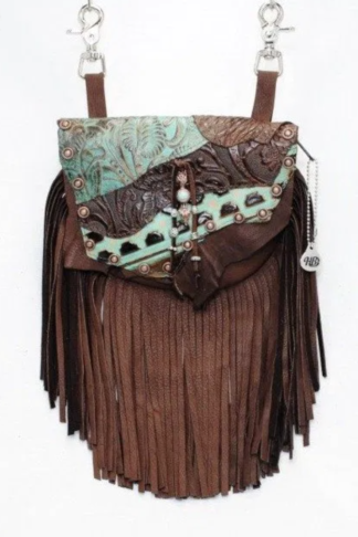 Brown and Turquoise Fringe Purse