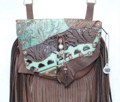 Brown and Turquoise Fringe Purse