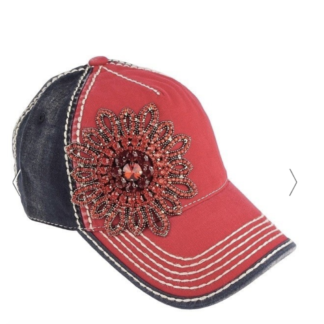 Red and Navy Bling Ball Cap