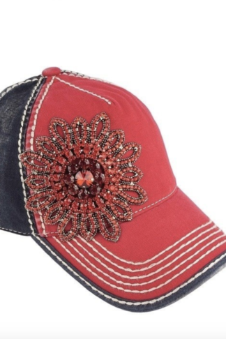 Red and Navy Bling Ball Cap