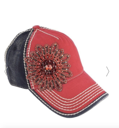 Red and Navy Bling Ball Cap