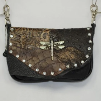 Black Cowhide Zip Top Hip Bag