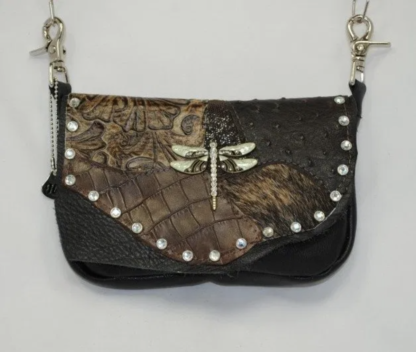 Black Cowhide Zip Top Hip Bag