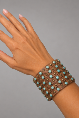 Rowdy Cowgirl Seven Strand Cuff in Brown and Turquoise