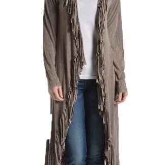 T-Party Fringed Cardigan in Cappuccino