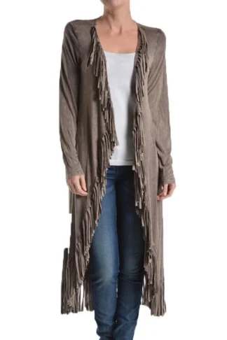 T-Party Fringed Cardigan in Cappuccino