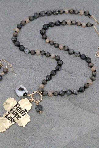 "Faith, Hope, Love" Semi Long Necklace Set