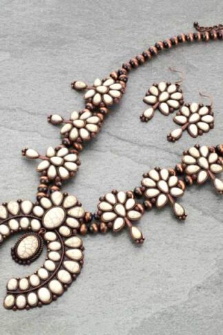 Navajo Style Pearl Squash Blossom Necklace Set