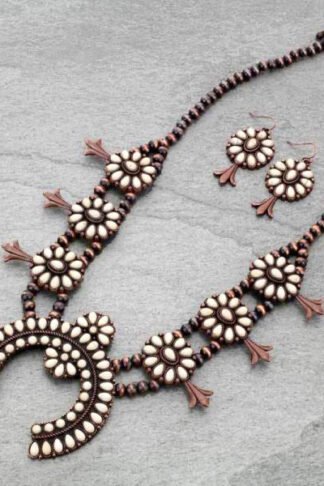 Navajo Style Pearl Squash Blossom Necklace Set