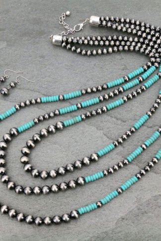 Navajo Style Pearl Layered Necklace Set