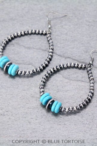 Navajo Style Beaded Hoop Dangle Earrings
