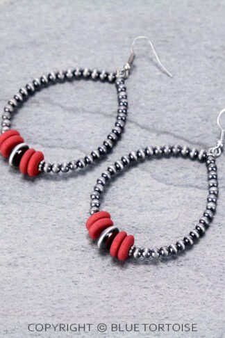 Navajo Style Beaded Hoop Dangle Earrings