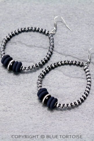 Navajo Style Beaded Hoop Dangle Earrings