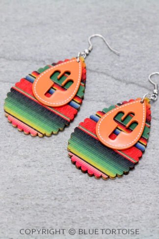 Western Cactus Cut Out with Wood Teardrop Dangle Earrings