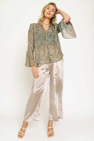 Ruffle Neck Lurex Chiffon Blouse