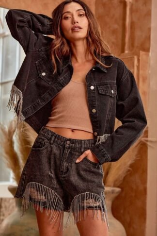 Denim Jacket with Rhinestone Details