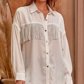 Fringe Button Down Blouse in Ivory