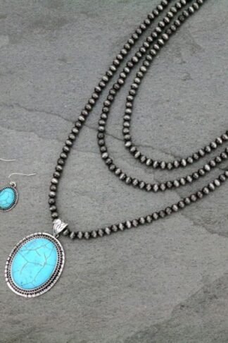 Multilayered Navajo Style Pearl Oval Necklace Set