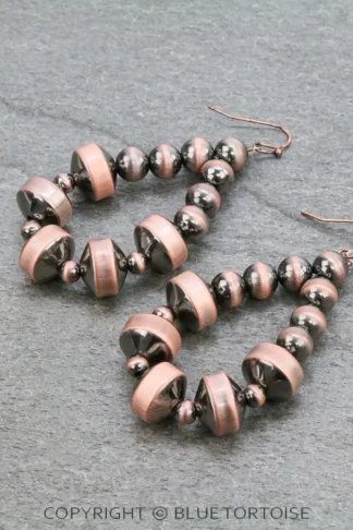 Navajo Style Pearl Teardrop Dangle Earrings in Copper