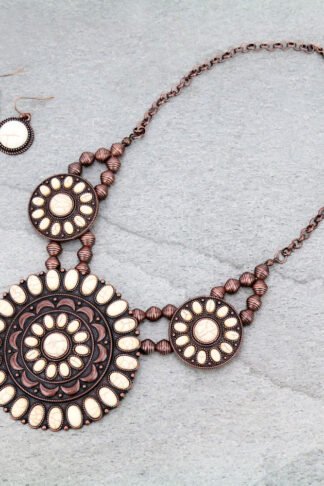 Burnished Copper Western Concho Statement Necklace Set