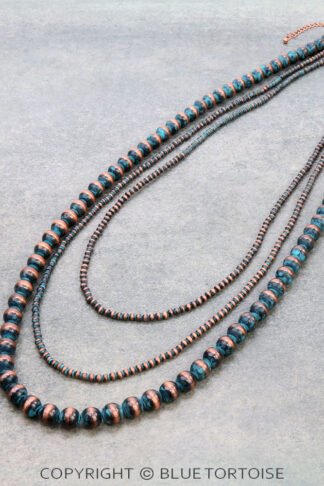 Burnished Patina Color 3 Row Navajo Style Pearl Necklace