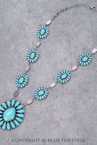 Silver and Turquoise Color Western Casting with Stone Necklace