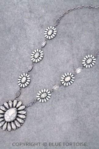 Silver and Natural Color Western Casting with Stone Necklace
