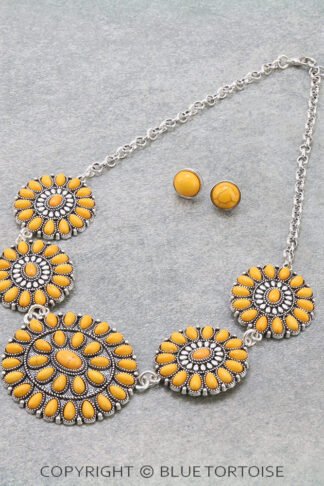 Western Concho Stone Necklace Set