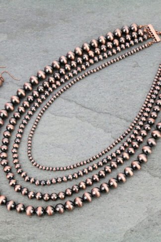 Burnished Copper Color Navajo Style Pearl Layered Necklace Set