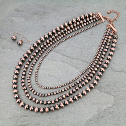 Burnished Copper Color Navajo Style Pearl Layered Necklace Set