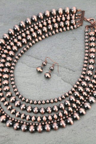Burnished Copper Color Navajo Style Pearl Layered Necklace Set