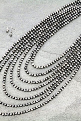 Burnished Silver Color Navajo Style Pearl Layered Necklace Set