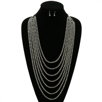 Burnished Silver Color Navajo Style Pearl Layered Necklace Set - Image 2