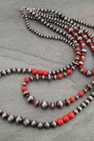 Burnished Silver Navajo Style Pearl Layered Necklace