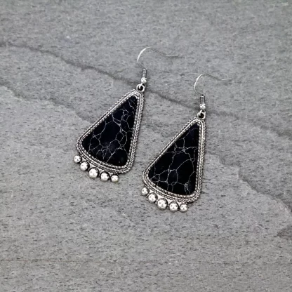 Western Triangle Shape Stone Dangle Earrings in Black - Image 2