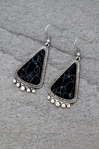Western Triangle Shape Stone Dangle Earrings in Black