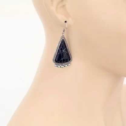 Western Triangle Shape Stone Dangle Earrings in Black - Image 3