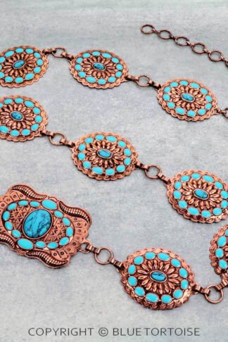 Copper and Turquoise Color Chunky Western Epoxy Concho Stone Belt