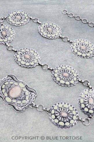Silver and Natural Color Chunky Western Epoxy Concho Stone Belt